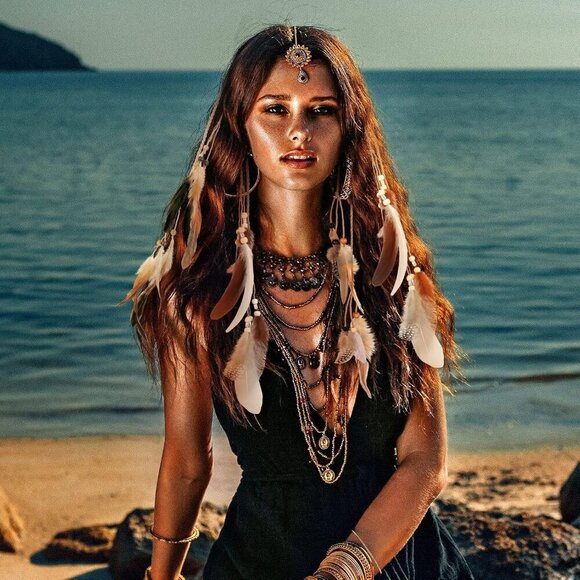 Feather Hair Clips 12 pcs Boho Beaded Hair Extensions for Women Stylish main image 4